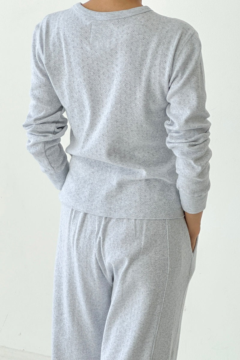 Le Bon Shoppe Pointelle Long Sleeve Tee - Icy Grey