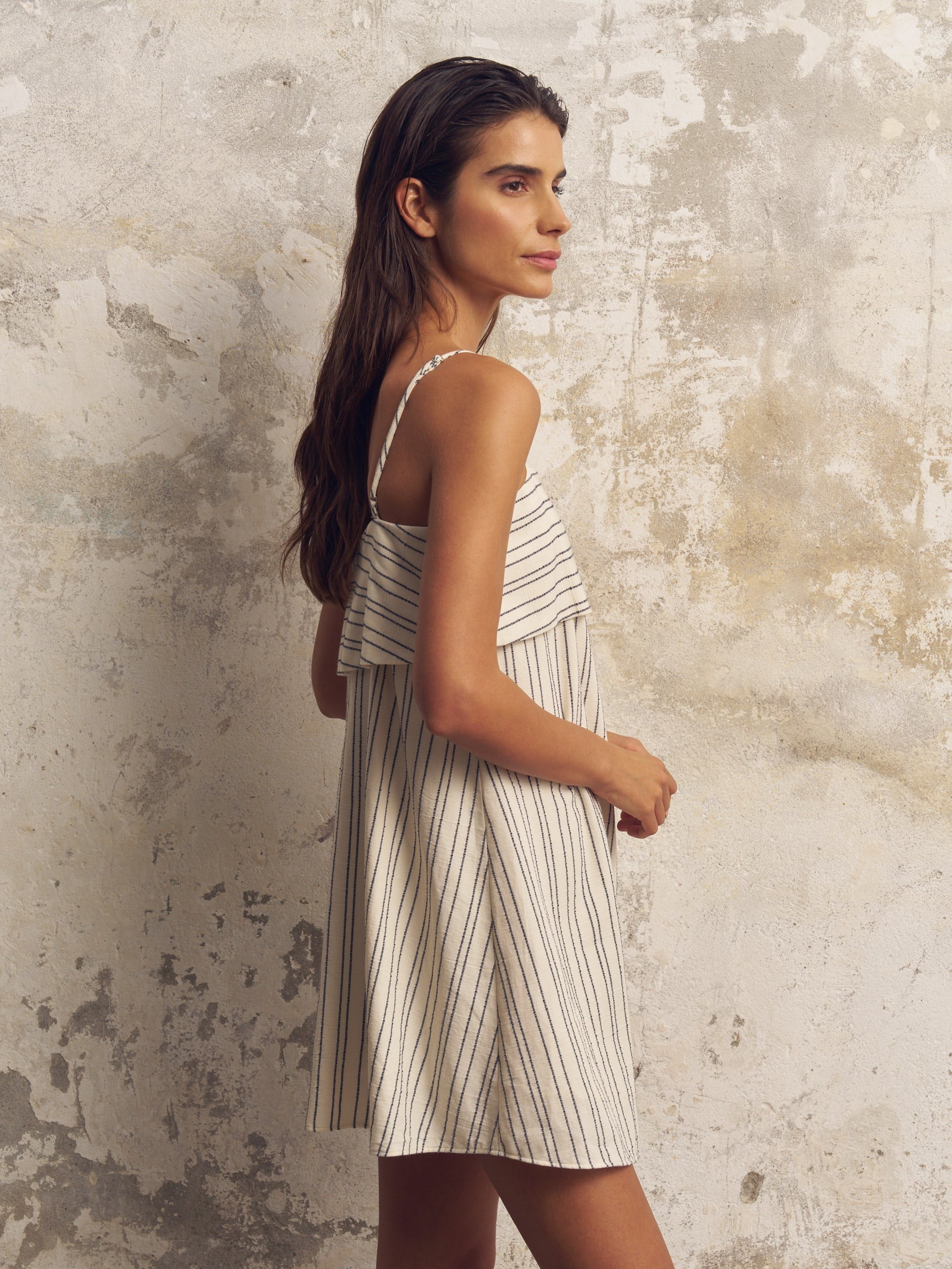 Pugila Stripes Turkish Cotton Mini Dress in Navy