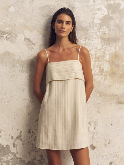 Pugila Stripes Turkish Cotton Mini Dress in Oatmeal