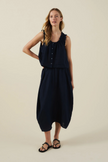 The Fae Lightweight Linen Barrel Skirt in Navy