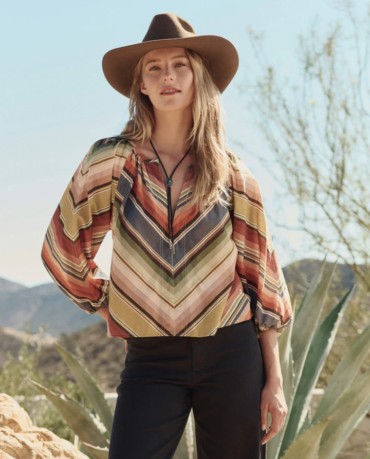 The Seamed Bodega Top in Davenport Stripe