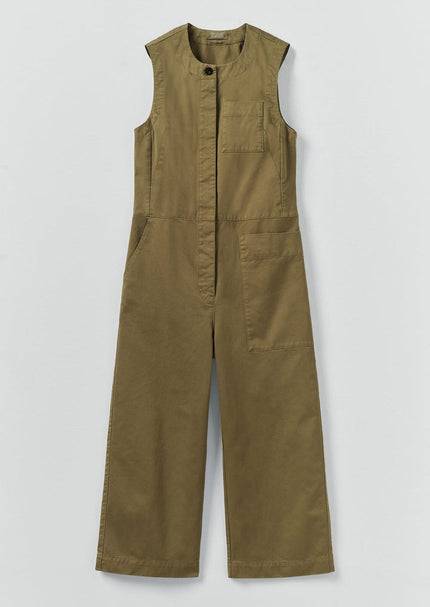 Sleeveless Cotton Twill Jumpsuit