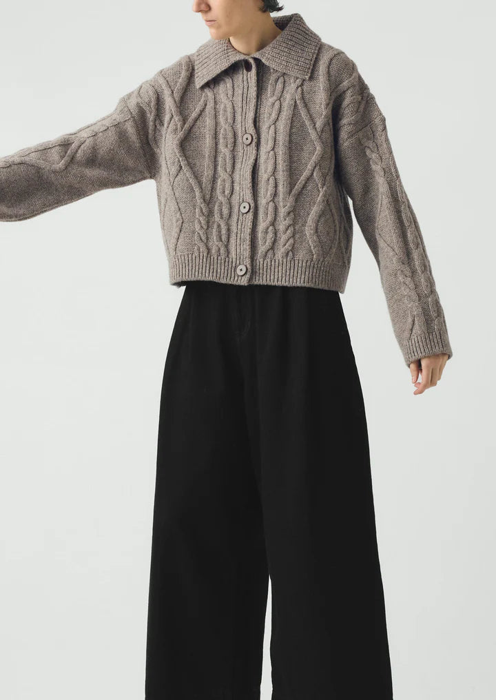Collared Cable Cardigan in Stone