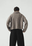 Collared Cable Cardigan in Stone