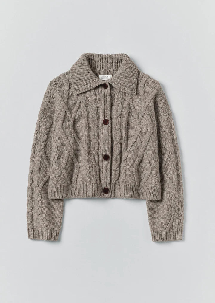 Collared Cable Cardigan in Stone