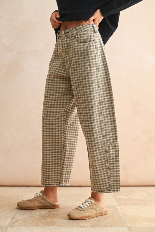 Mini Check Barrel Leg Trouser