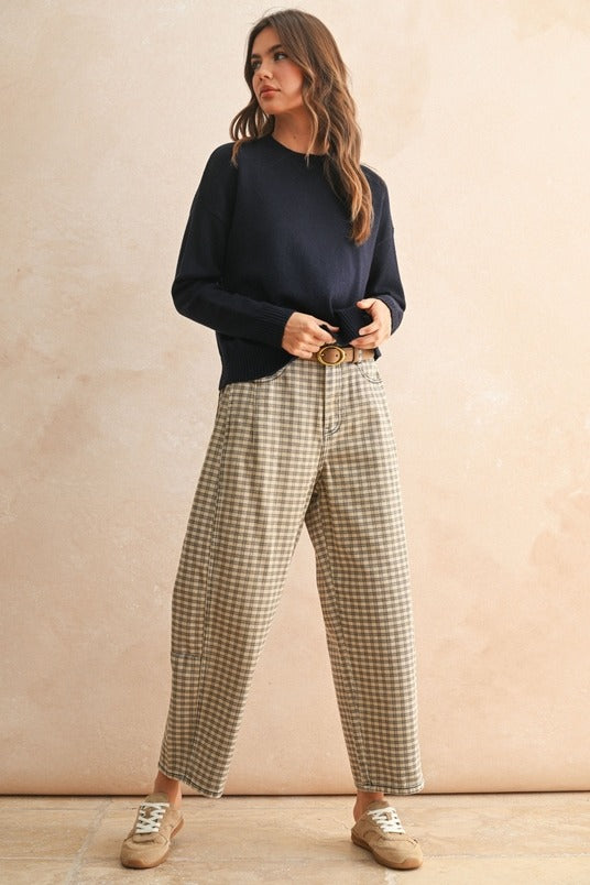 Mini Check Barrel Leg Trouser