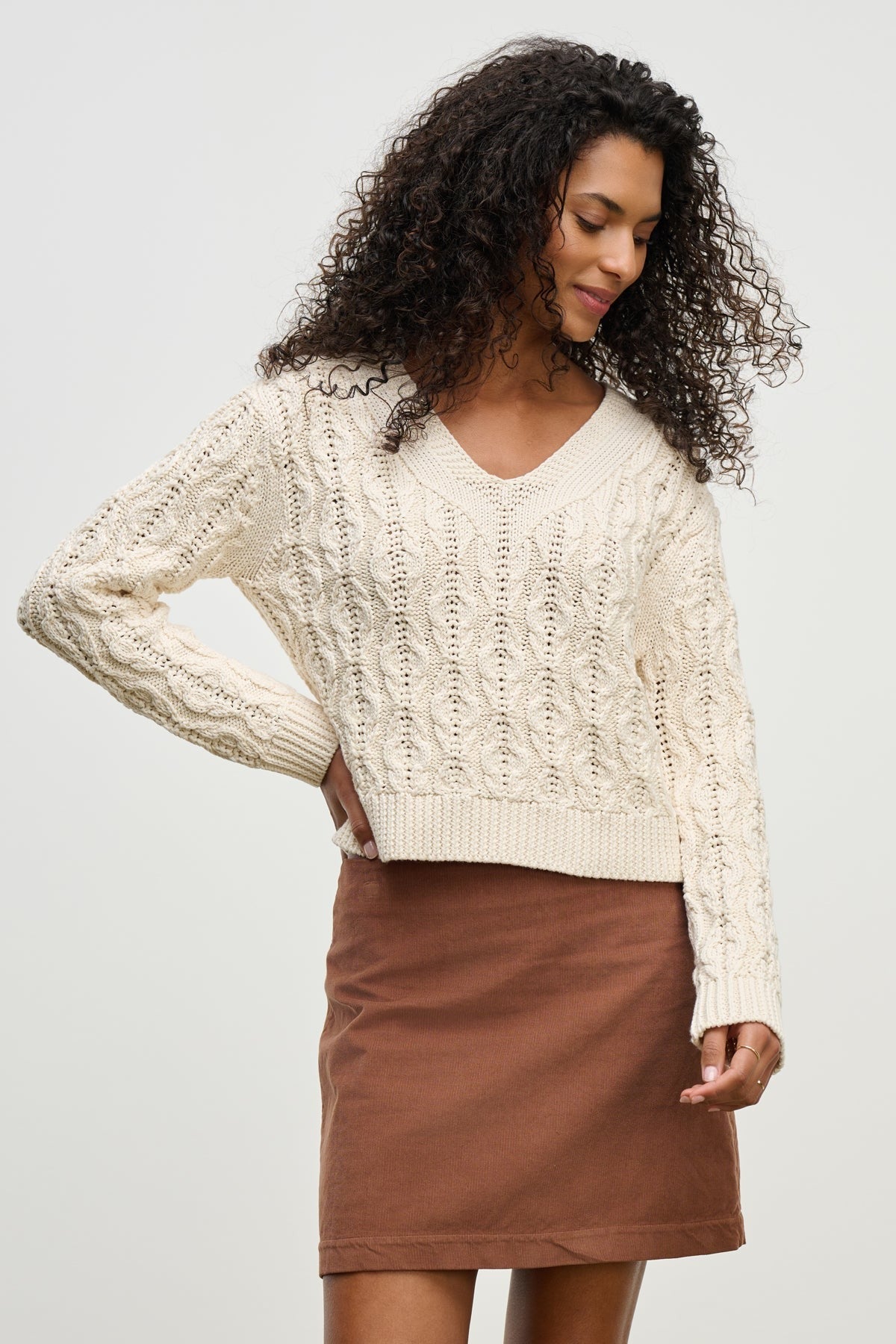Velvet by G&S Cable Knit Sweater in Ivory