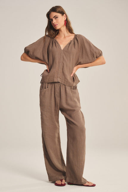 Clairo Woven Linen Pant in Mudslide