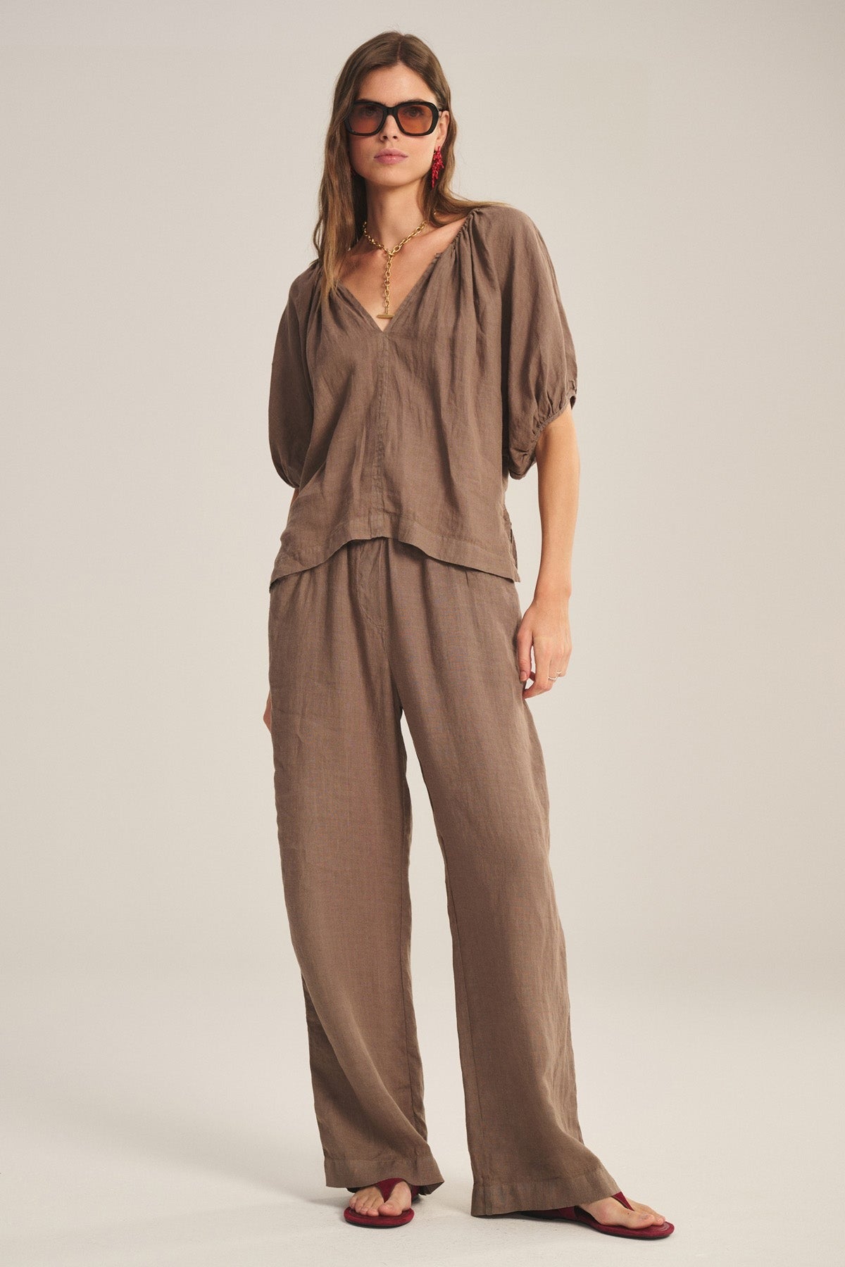 Cosette Woven Linen Top in Mudslide
