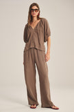 Cosette Woven Linen Top in Mudslide