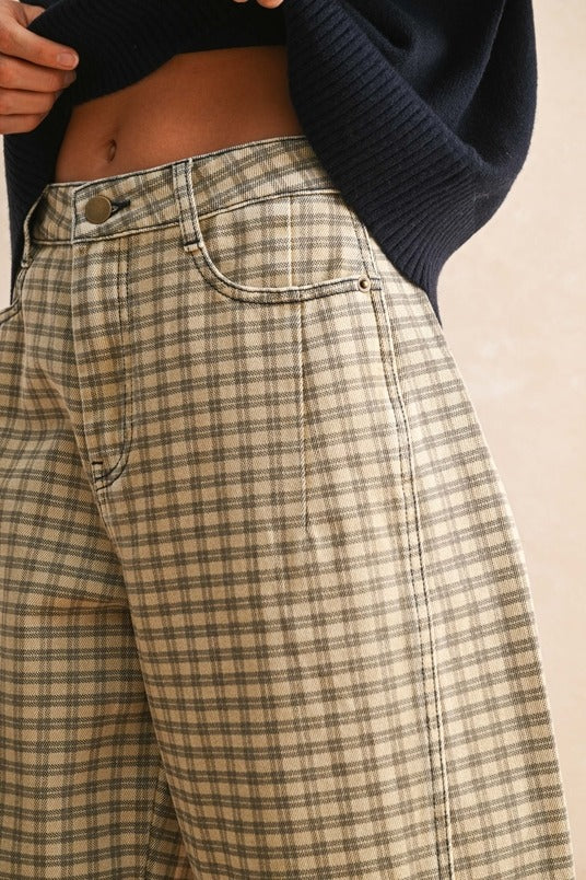 Mini Check Barrel Leg Trouser