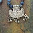 RFB 108 Affirmation Mala with Antique Indian Silver Lotus Amulet and Dumortierite