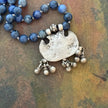 RFB 108 Affirmation Mala with Antique Indian Silver Lotus Amulet and Dumortierite