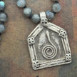 RFB 108 Affirmation Mala with Kundalini Snake Antique Silver Indian Amulet and Labradorite