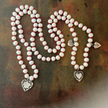RFB 108 Pearl Mala Necklace with Antique Silver Heart Charms