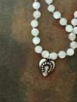 RFB 108 Moonstone Mala Necklace with Antique Silver Horseshoe Charms