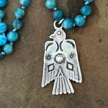 RFB 108 Mala Necklace w Turquoise and Vintage Silver Navajo Thunderbird