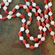 RFB 108 Affirmation Mala with Coral and Moonstone Beads and Mexican Silver Heart in Hand Milagros