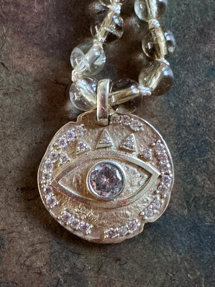 RFB 108 Citrine Mala with Swarovski Crystal Evil Eye Amulet