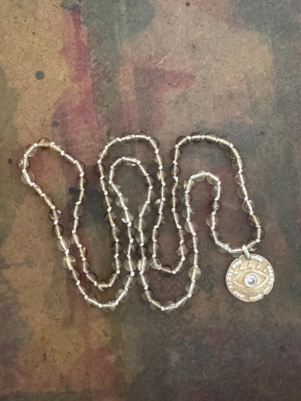 RFB 108 Citrine Mala with Swarovski Crystal Evil Eye Amulet