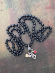 RFB 108 Black Obsidian Mala with Lucky Charms Snake Star Heart and Evil Eye Amulet