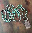RFB 108 Chrysoprase Mala with Dan Dodson Vintage Silver Navajo Arrow Amulet
