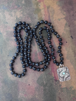 RFB 108 Mala with Black Obsidian and Vintage Silver Navajo Snake Amulet