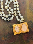 RFB 108 Affirmation Mala with Gypsum and Antique Mother of Pearl Locket