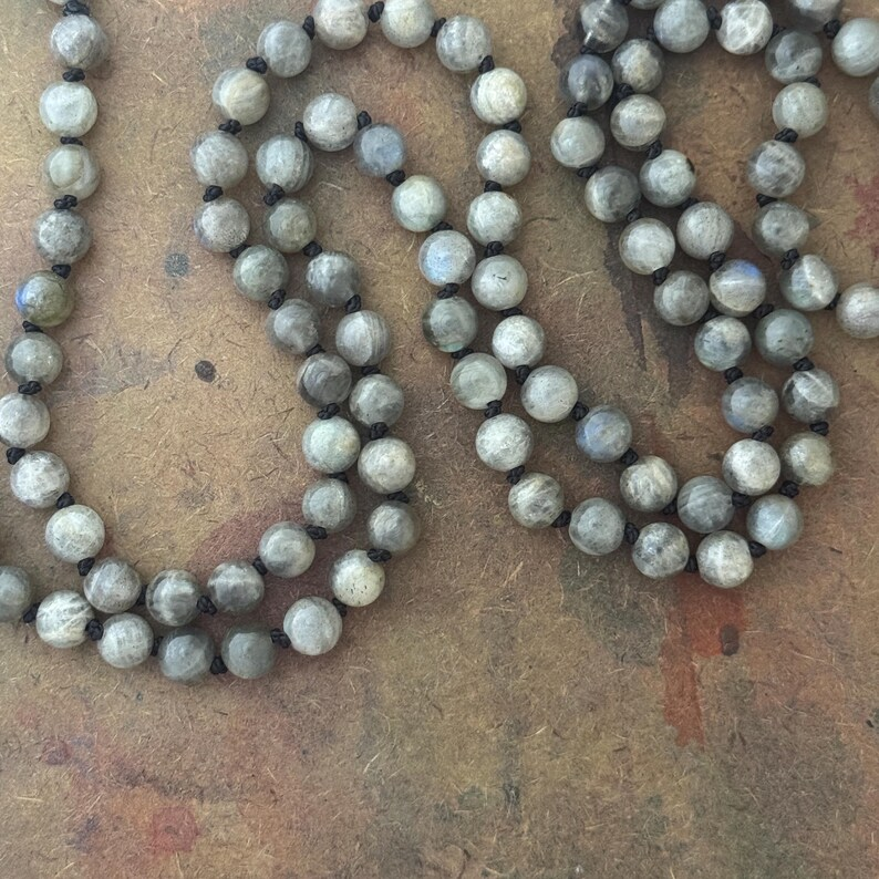 RFB 108 Labradorite Mala with with Vintage Navajo Silver Feather