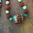 RFB 108 Rudraksha Mala Necklace with Turquoise and Large Enamel Bead