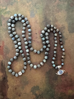 RFB 108 Labradorite Mala with Mexican Silver Evil Eye Amulet