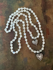 RFB 108 Moonstone Mala Necklace with Antique Victorian Silver Heart Charms
