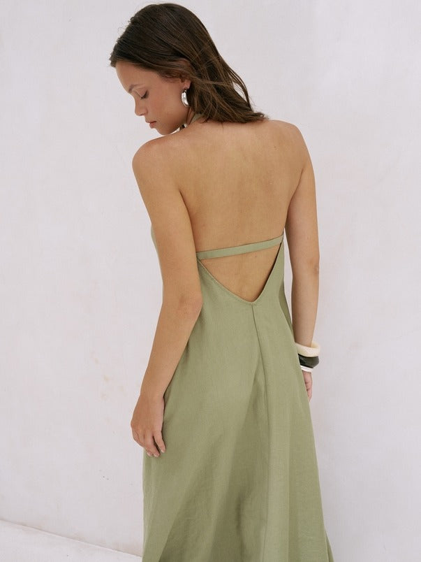 The Handloom Zoe Maxi Dress in Khaki Green