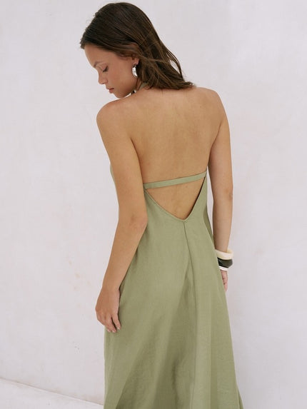 The Handloom Zoe Maxi Dress in Khaki Green