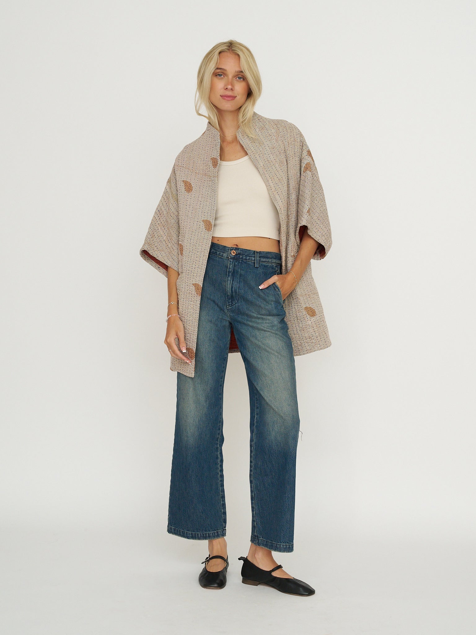 Anchal Kantha Cocoon Quilted Jacket - Muted Paisley