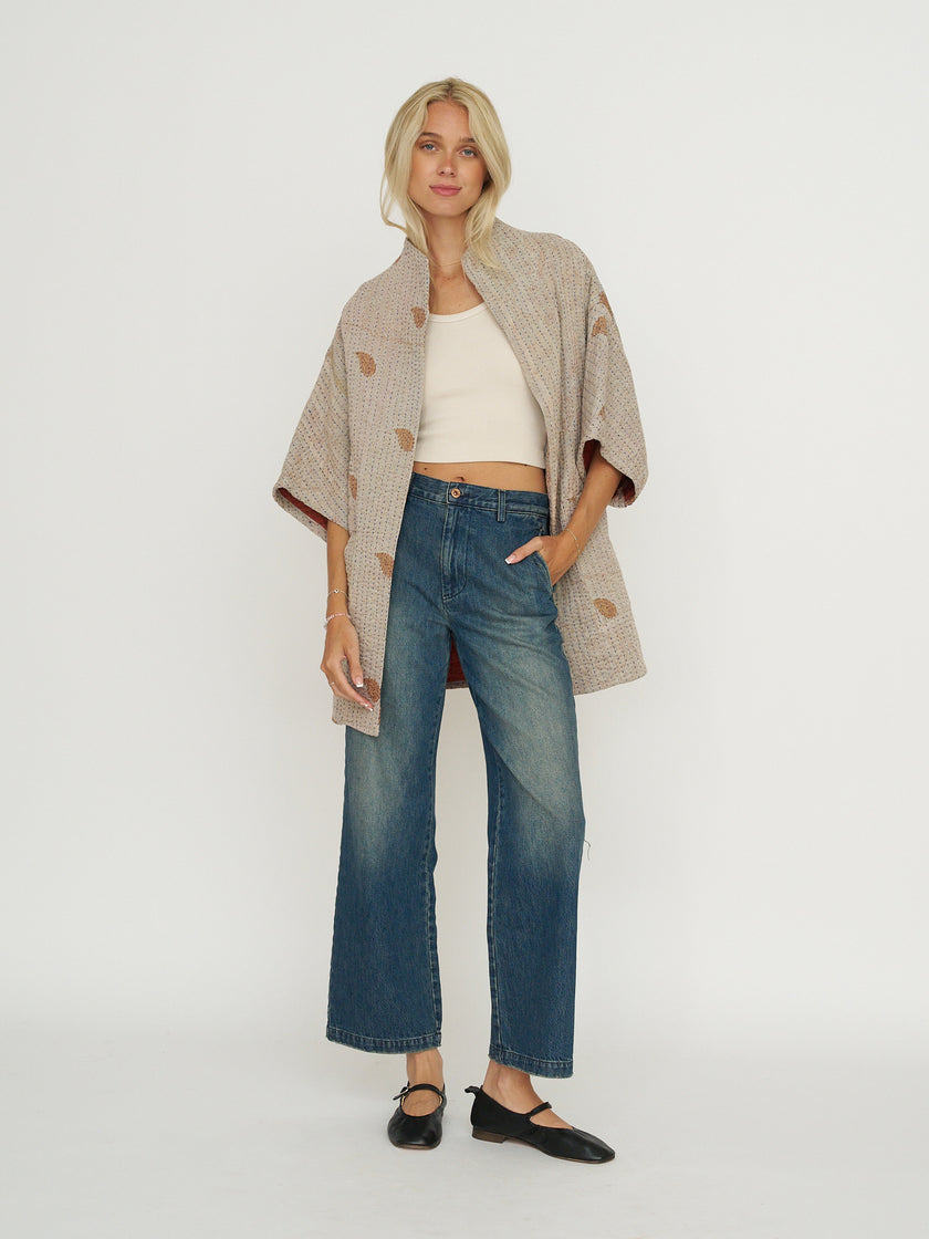 Anchal Kantha Cocoon Quilted Jacket - Muted Paisley