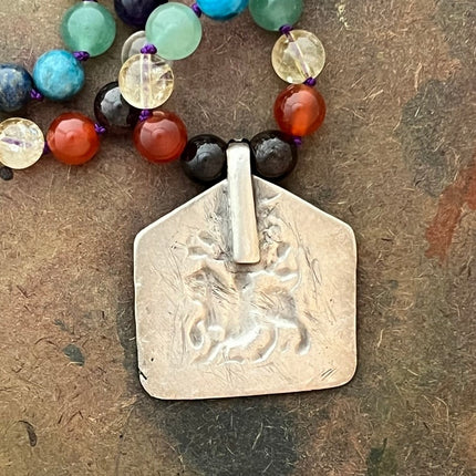 RFB 108 Affirmation Mala with Durga Antique Silver Indian
