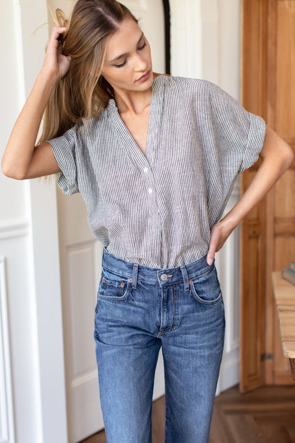 Emerson Fry Artist Button Down in Charcoal Stripe