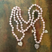 RFB 108 Rose Quartz Mala Neclace with Silver Victorian Heart Charms