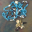 RFB 108 Affirmation Mala with Aquamarine Beads and Good Luck Amulets
