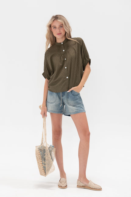 Emerson Fry Mandarin Collar Top - Organic Cotton