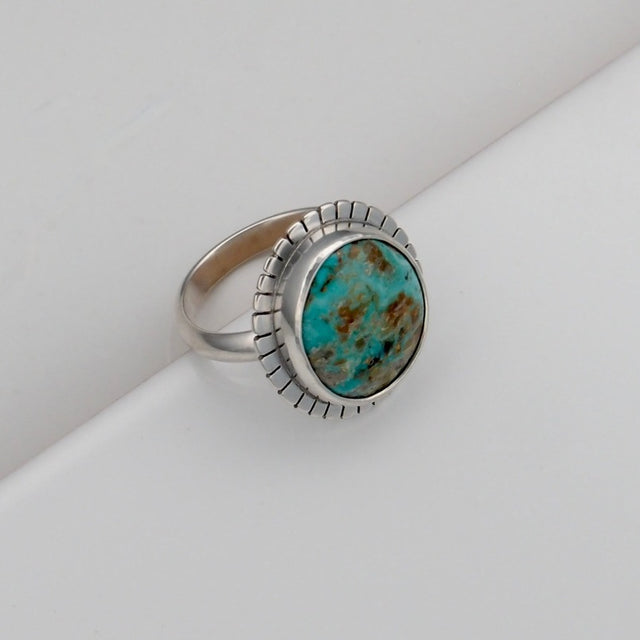 Carolyn Keys Handmade Jewelry - Lumi Ring #17 - Mcguinnes Turquoise - Size 8