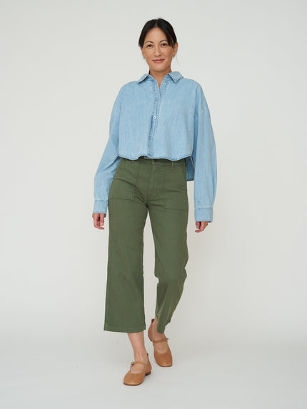 Cropped Denim Button Down - Light Wash