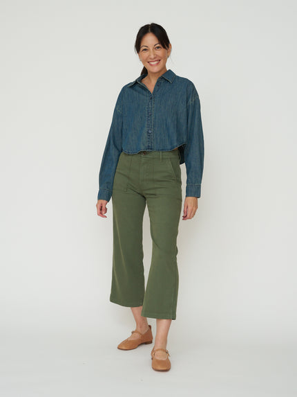 Cropped Denim Button Down - Dark Wash