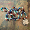 RFB 108 Affirmation Mala with Durga Antique Silver Indian