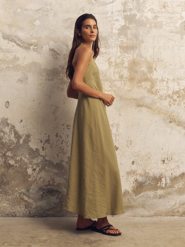The Handloom Zoe Maxi Dress in Khaki Green
