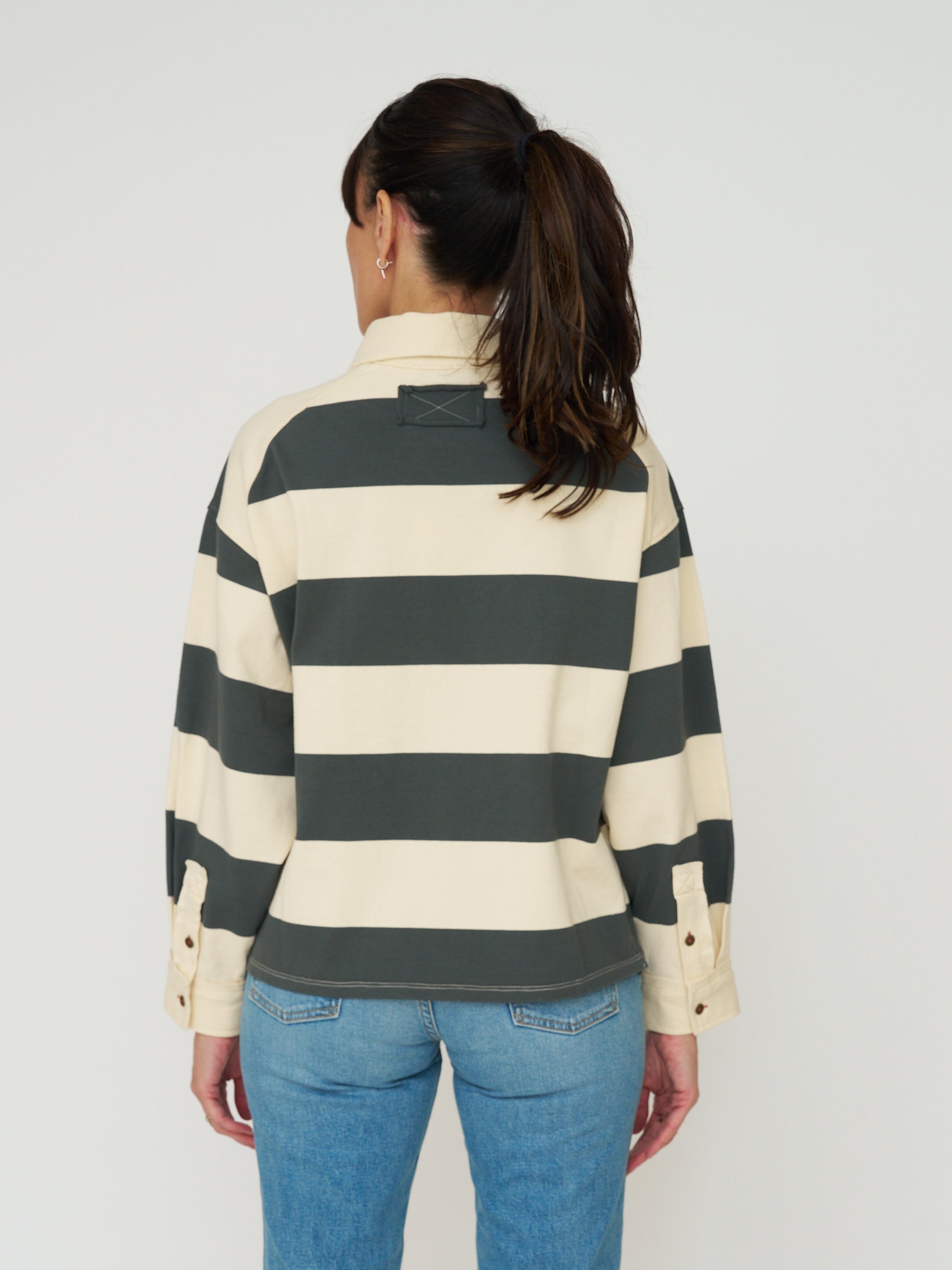 Long Sleeve Rugby Stripe Polo - Olive