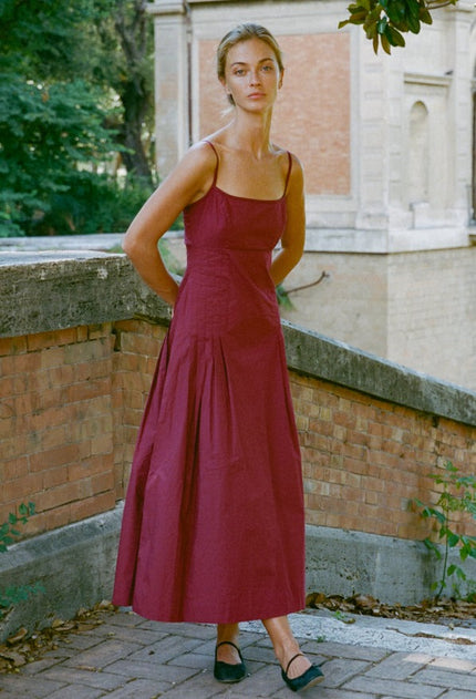 Ciao Lucia Karita Dress in Bordeaux Cotton Poplin