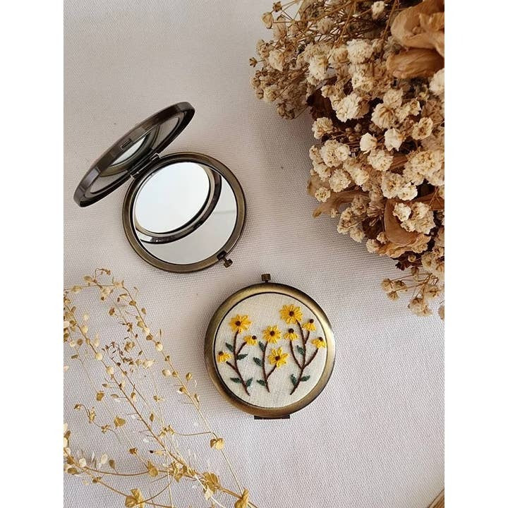 Quince Hand Embroidered Mirror Compact